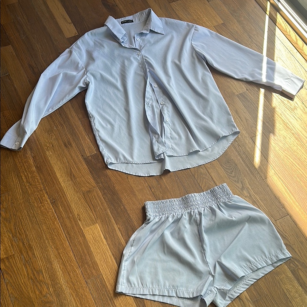 SHEIN coverup  Button-Up Shirt and Shorts Set